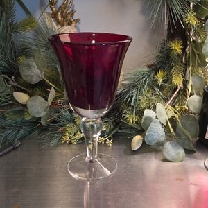 Ruby Red With Crystsl Clear Stem Goblets